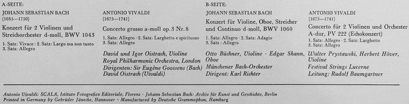 Johann Sebastian Bach / Antonio Vivaldi : Doppelkonzerte Des Barock (LP, Comp)