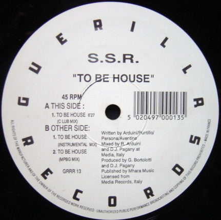S.S.R. : To Be House (12")