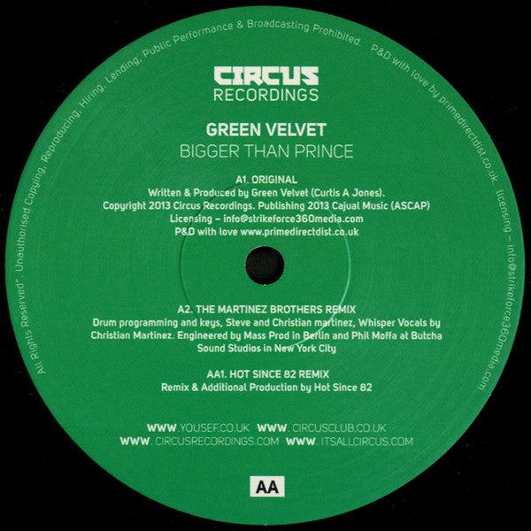 Green Velvet : Bigger Than Prince (12", Bla)