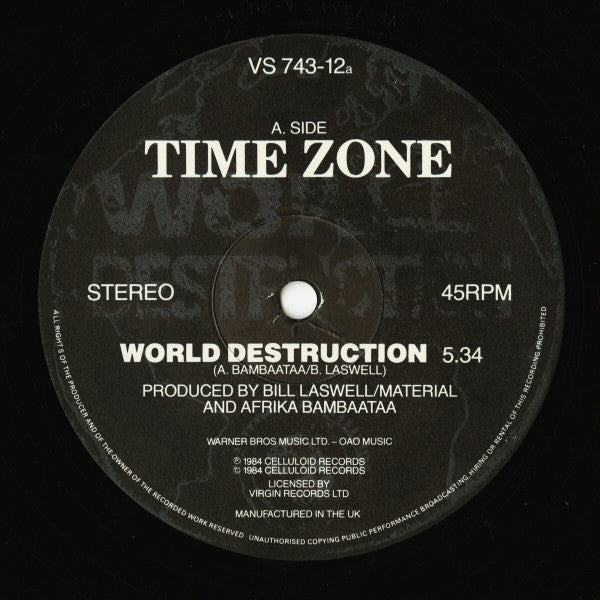 Time Zone Featuring John Lydon & Afrika Bambaataa : World Destruction (12", Single)