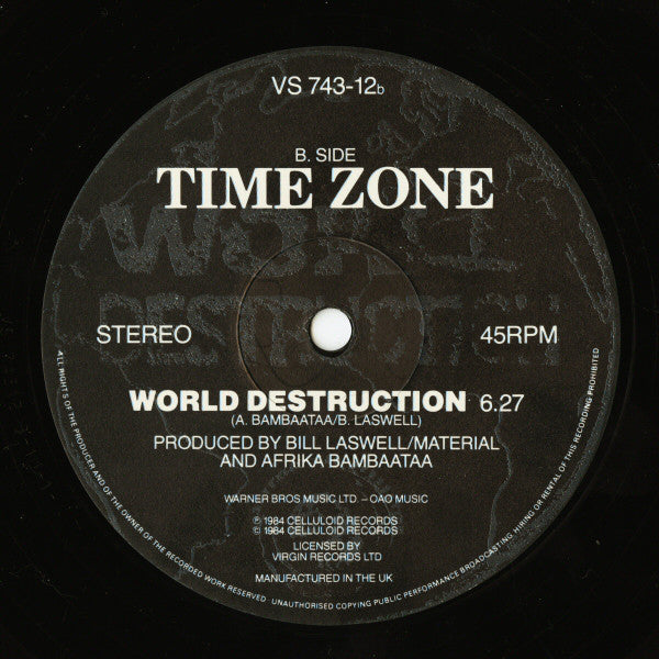 Time Zone Featuring John Lydon & Afrika Bambaataa : World Destruction (12", Single)