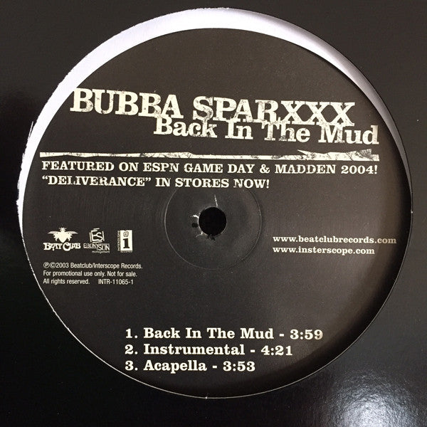 Bubba Sparxxx : Back In The Mud (12", Promo)