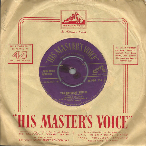 Ronnie Hilton : Two Different Worlds (7", Mono)