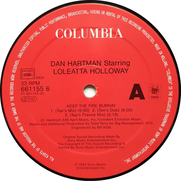 Dan Hartman Starring Loleatta Holloway : Keep The Fire Burnin' (12")