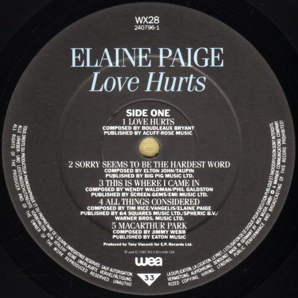 Elaine Paige : Love Hurts (LP, Album)