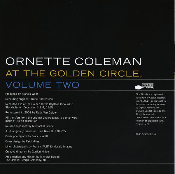 The Ornette Coleman Trio : At The "Golden Circle" Stockholm - Volume Two (CD, Album, RE, RM)