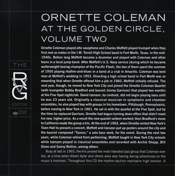 The Ornette Coleman Trio : At The "Golden Circle" Stockholm - Volume Two (CD, Album, RE, RM)