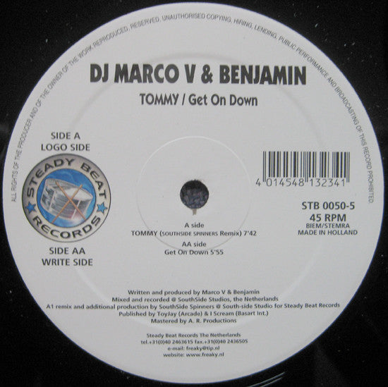 Marco V & Benjamin : Tommy / Get On Down (12")