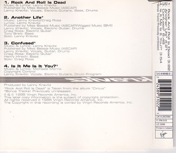 Lenny Kravitz : Rock And Roll Is Dead (CD, Single)