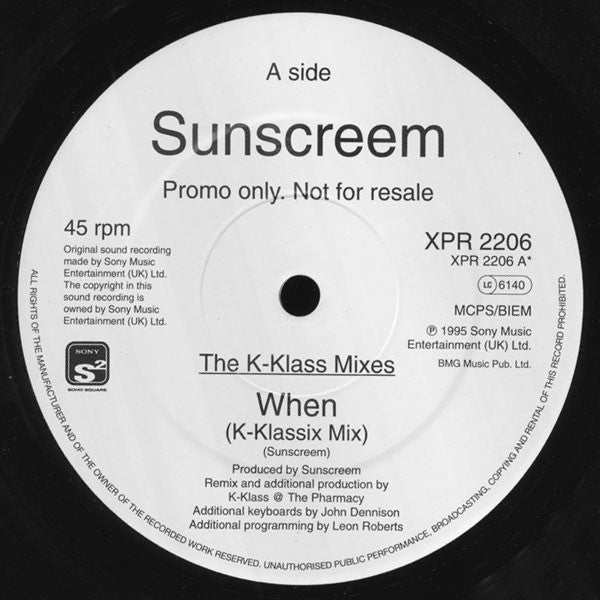 Sunscreem : The K-Klass Mixes (When) (12", Promo)