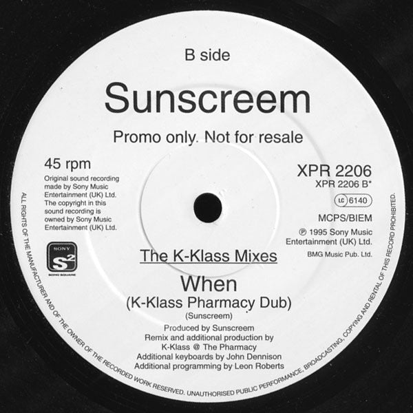 Sunscreem : The K-Klass Mixes (When) (12", Promo)