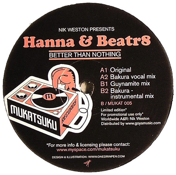 Nik Weston Presents Hanna & Beatr8 : Better Than Nothing (12", Ltd, Promo)