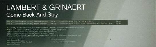 Lambert* & Grinaert* : Come Back And Stay (12")
