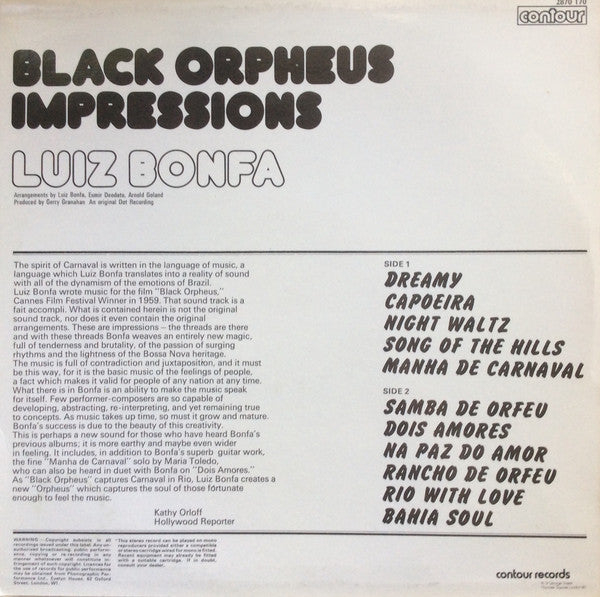 Luiz Bonfá : Black Orpheus Impressions (LP, Album, RE)