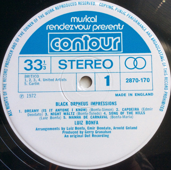 Luiz Bonfá : Black Orpheus Impressions (LP, Album, RE)