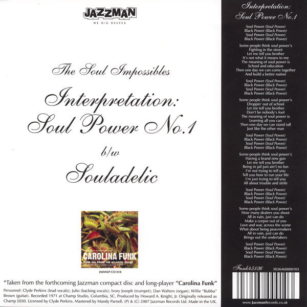 Soul Impossibles : Interpretation - Soul Power No.1 / Souladelic (7")
