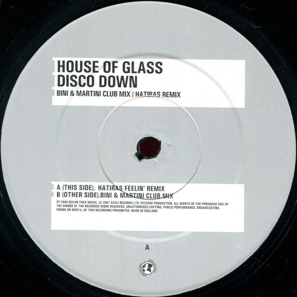House Of Glass : Disco Down (12")