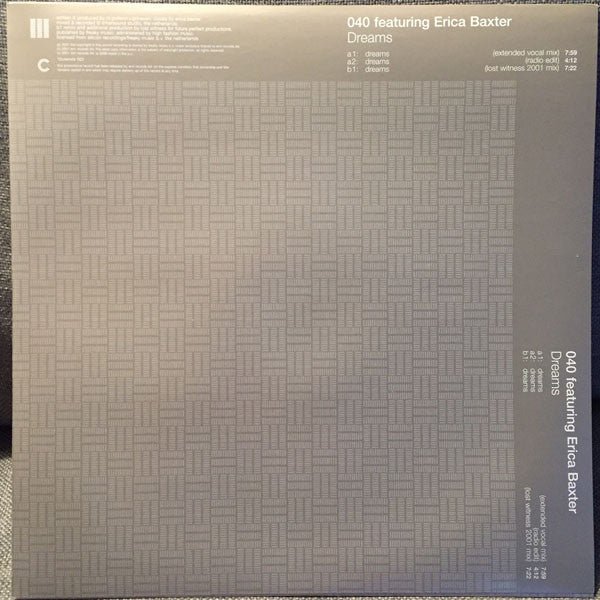 040 Featuring Erica Baxter : Dreams (12", Promo)