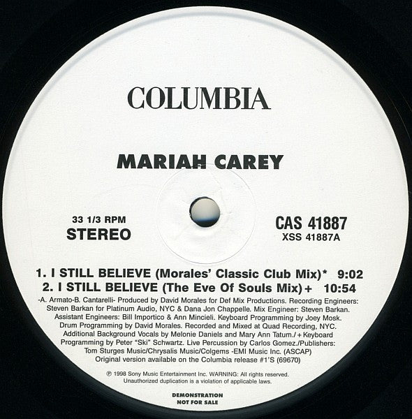 Mariah Carey : I Still Believe (12", Promo)