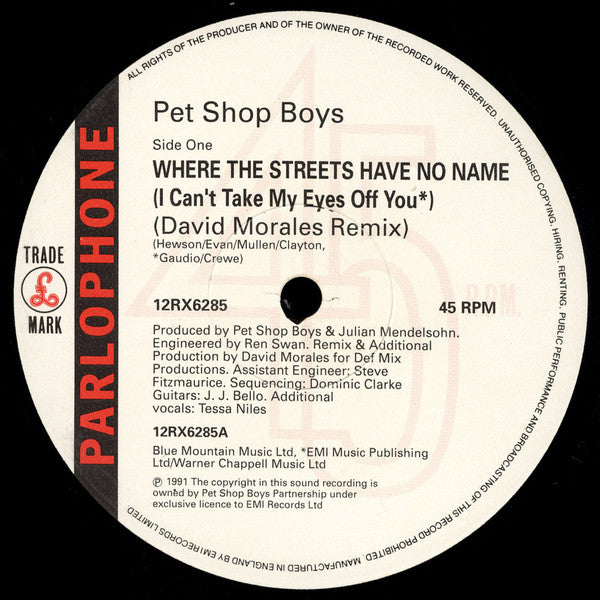 Pet Shop Boys : Where The Streets Have No Name (I Can't Take My Eyes Off You) / How Can You Expect To Be Taken Seriously? (Remixed) (12", Single)