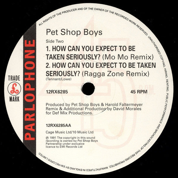 Pet Shop Boys : Where The Streets Have No Name (I Can't Take My Eyes Off You) / How Can You Expect To Be Taken Seriously? (Remixed) (12", Single)