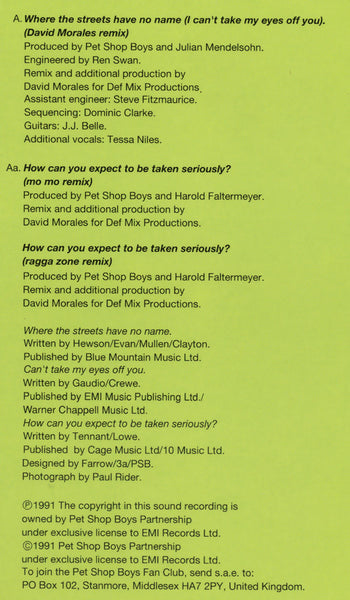 Pet Shop Boys : Where The Streets Have No Name (I Can't Take My Eyes Off You) / How Can You Expect To Be Taken Seriously? (Remixed) (12", Single)