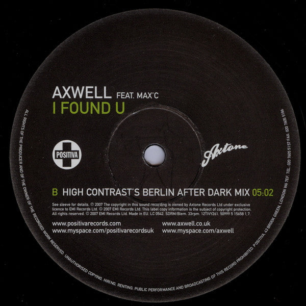 Axwell Feat. Max'C : I Found U (High Contrast Mixes) (12")