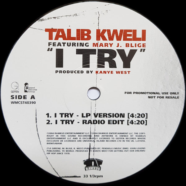 Talib Kweli : I Try (12", Promo)