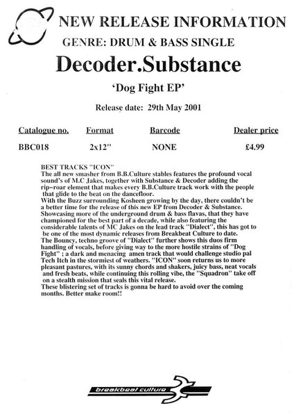 Decoder & Substance : Dog Fight EP (2x12", EP, Promo, W/Lbl)