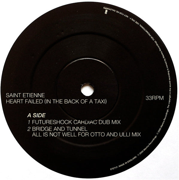 Saint Etienne : Heart Failed (In The Back Of A Taxi) - Futureshock & Bridge And Tunnel Mixes (12", Single, Promo)