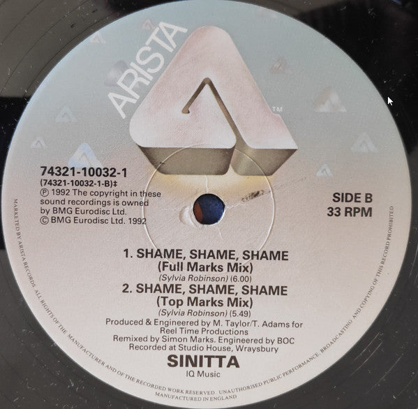 Sinitta : Shame Shame Shame (12", Single)