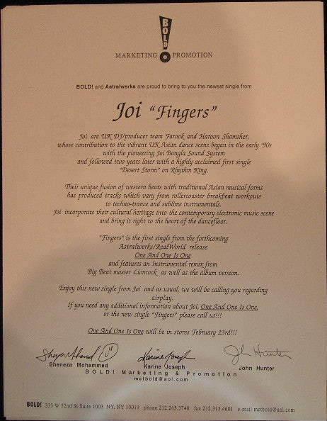 Joi : Fingers (12", Promo)