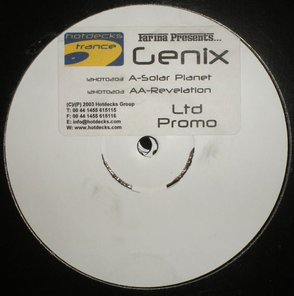 Farina (4) Presents Genix : Solar Planet / Revelation (12", Ltd, Promo, W/Lbl)