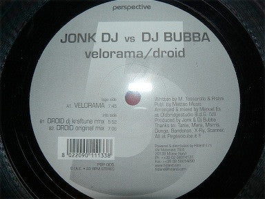 Jonk DJ vs DJ Bubba (2) : Velorama / Droid (12")