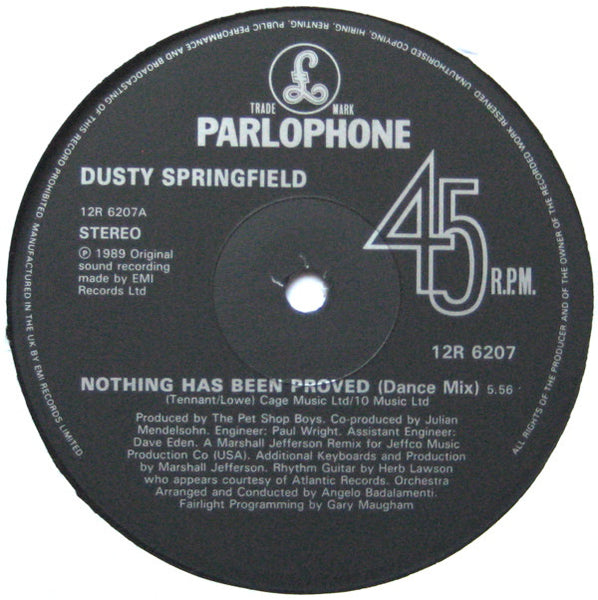 Dusty Springfield : Nothing Has Been Proved (12", Single)