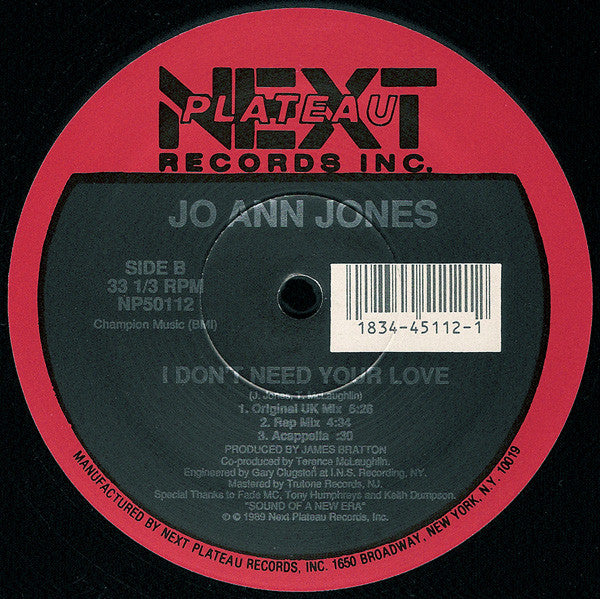 Jo Ann Jones : I Don't Need Your Love (12")