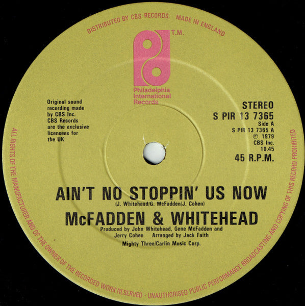 McFadden & Whitehead : Ain't No Stoppin' Us Now (12", Single)