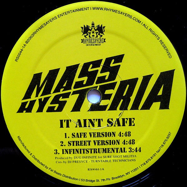 Mass Hysteria (3) : It Aint Safe / Fall Out  (12")
