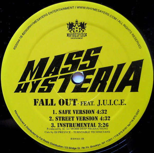 Mass Hysteria (3) : It Aint Safe / Fall Out  (12")