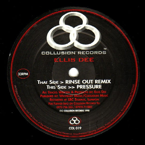 Ellis Dee : Rinse Out Remix / Pressure (12")
