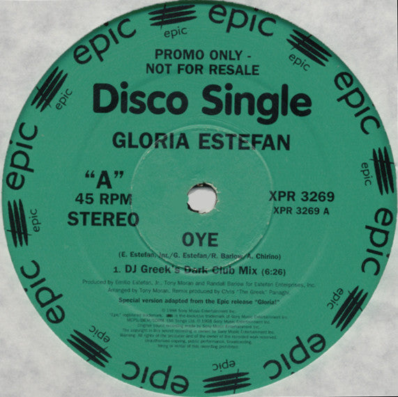 Gloria Estefan : Oye (12", Single, Promo)
