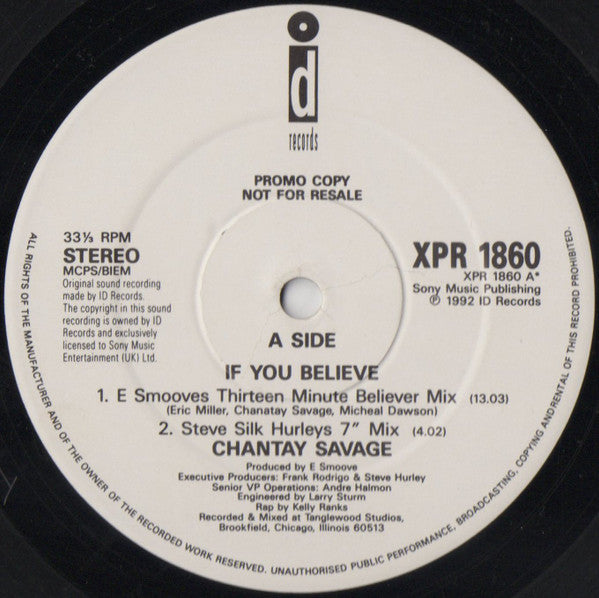 Chantay Savage : If You Believe (12", Promo)