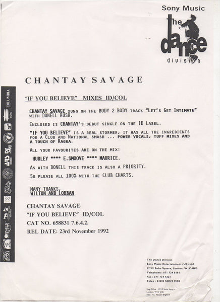 Chantay Savage : If You Believe (12", Promo)