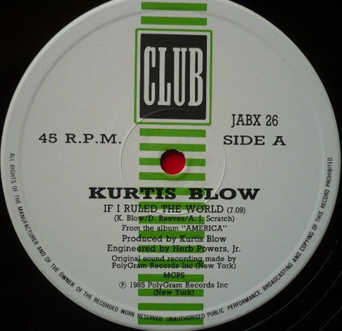 Kurtis Blow : If I Ruled The World (12", Single)