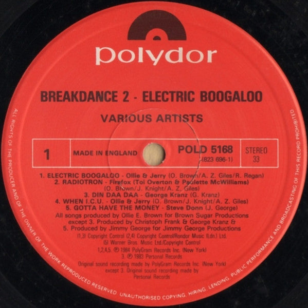 Various : Breakdance 2 Is Electric Boogaloo (Original Soundtrack Album) (LP, Album)