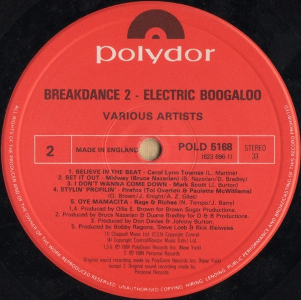 Various : Breakdance 2 Is Electric Boogaloo (Original Soundtrack Album) (LP, Album)