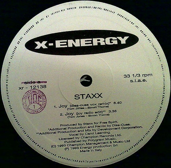Staxx : Joy (Diss-Cuss Remix) (12")
