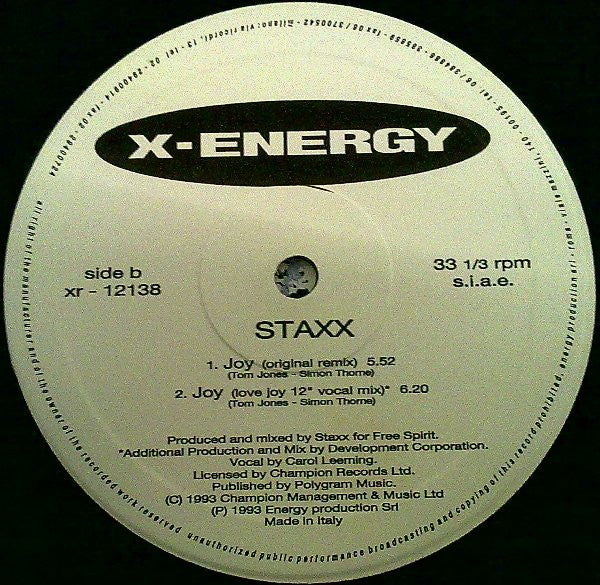 Staxx : Joy (Diss-Cuss Remix) (12")