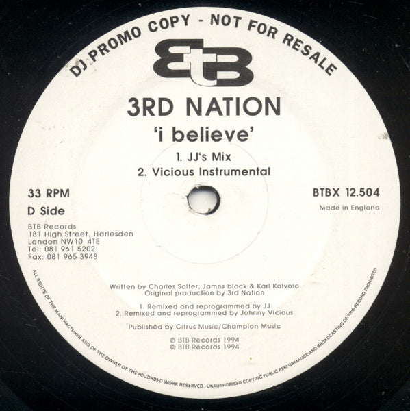 3rd Nation : I Believe (2x12", Promo)