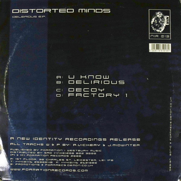 Distorted Minds : Delerious E.P. (2x12", EP)